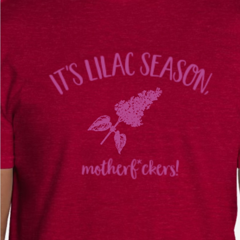 It’s Lilac Season, MF! Red Graphic Tee with Lilac Print NWT